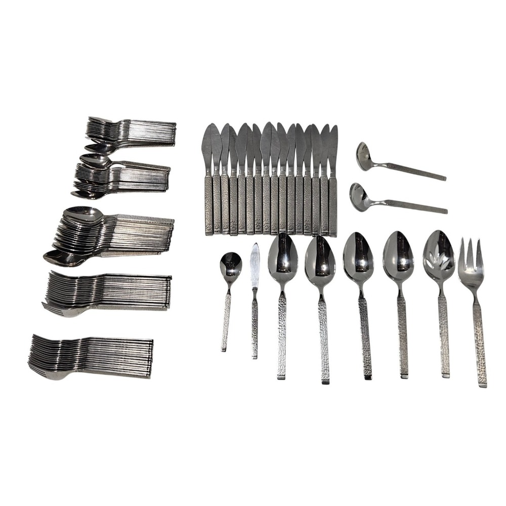 Gorham CASABLANCA 106 Piece Lot Stainless G Hammered Handle Silverware Flatware